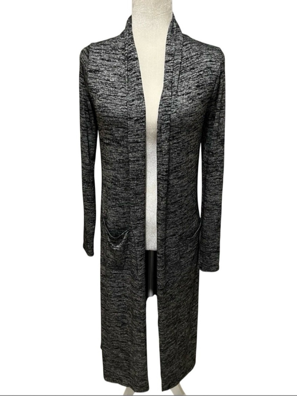 White House Black Market Black White Marled Long Line Duster Cardigan XL